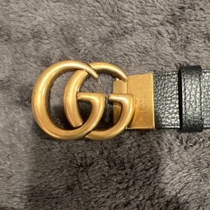 Reversible leather belt with Double G buckle